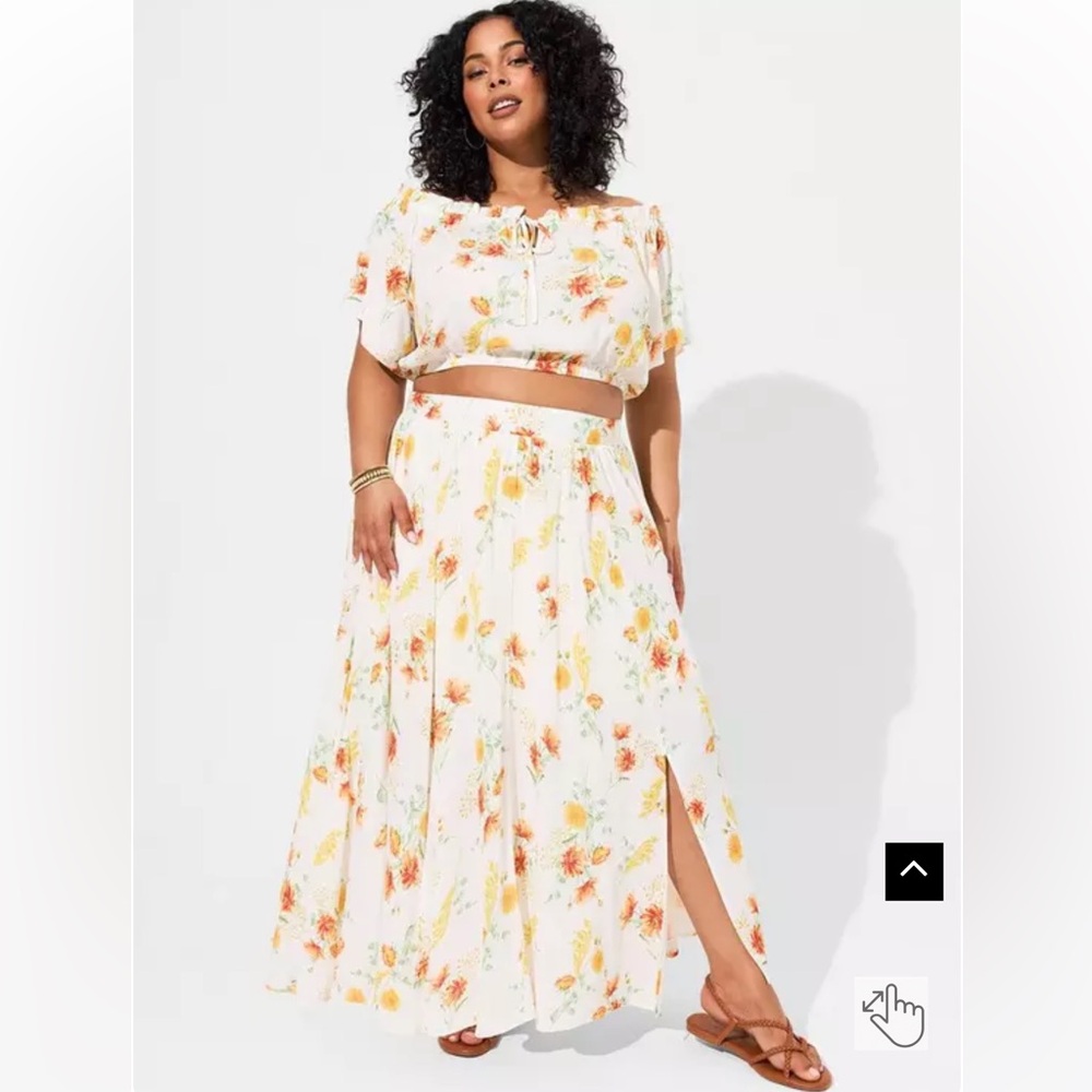 White Floral Maxi Skirt with Side Slit